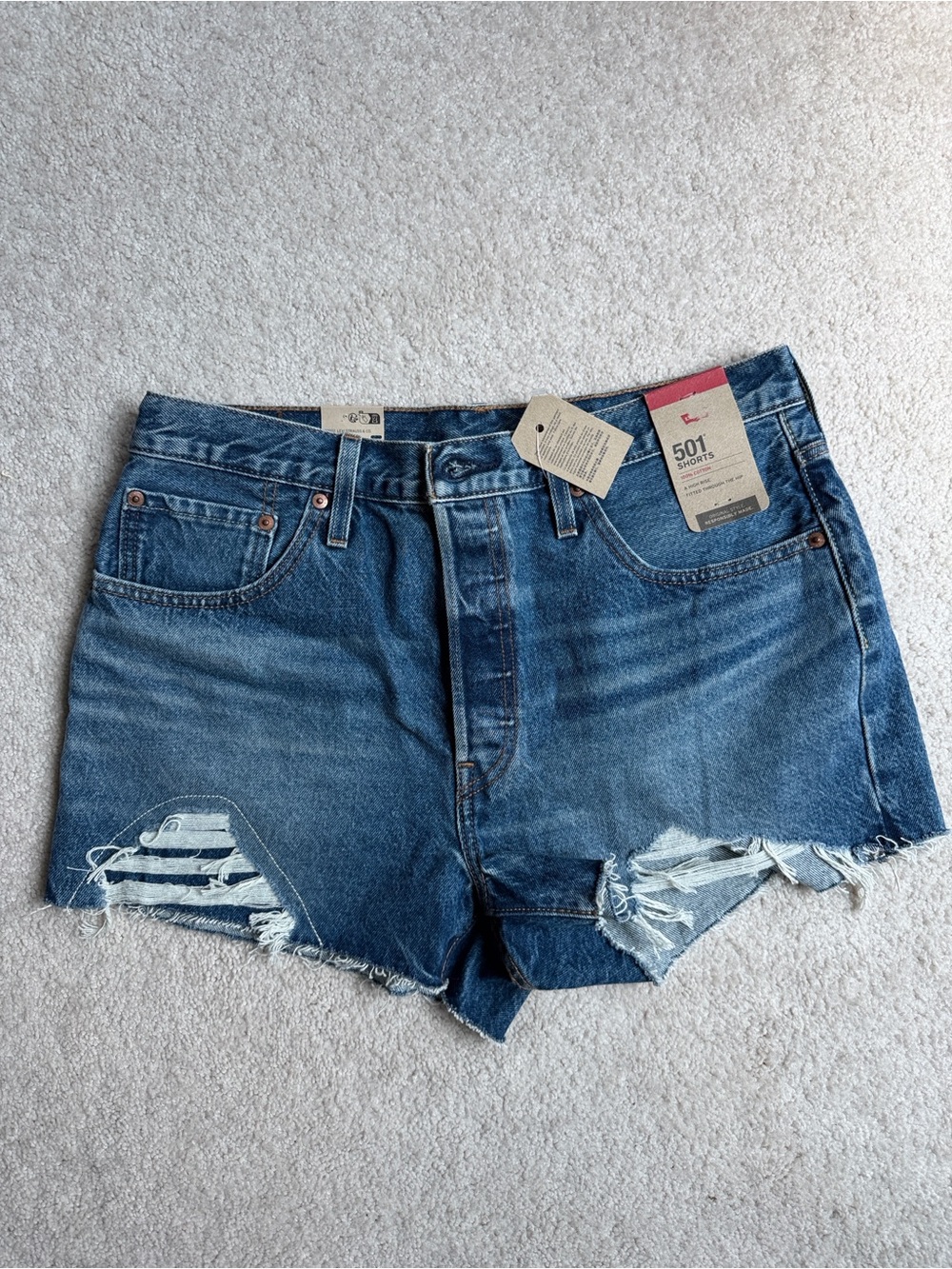 Levi's 501 High Rise Distressed Denim Cutoff Shorts